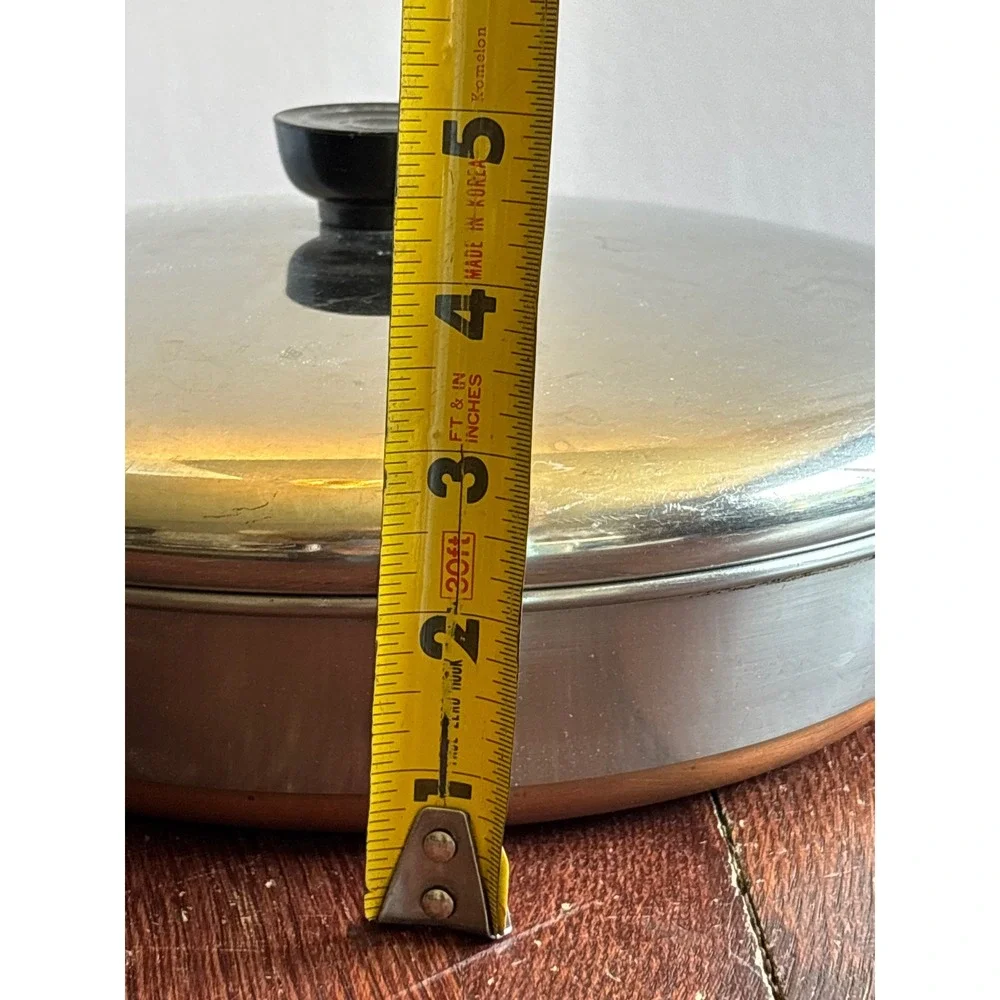 Vintage Revere Ware 10 Inch Skillet Copper Clad Bottom Frying Pan with Lid 1801